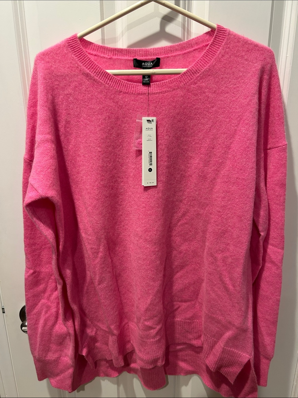 Aqua Bright Pink 100% Cashmere Crewneck Sweater XL NWT